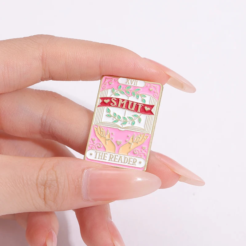 SMUT THE READER Brooch Tarot Card Enamel Pin Fashion Cartoon Lover Book Brooch Lapel Backpack Badge Jewelry Gift For Friends