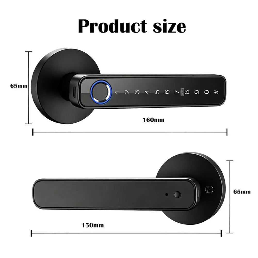 Tuya App Smart Digital Lock Handle with Fingerprint Password Key Card Unlocking Access Handle Lock for Room Home Security
