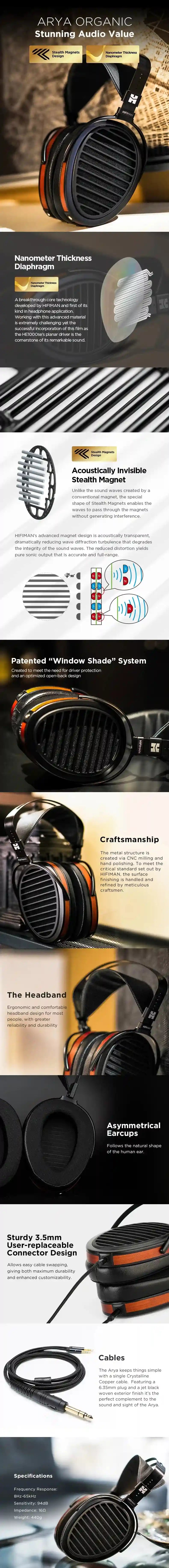 HIFIMAN Arya Organic Open-Back Planar Magnetic Headphones - Brown Tidesmit