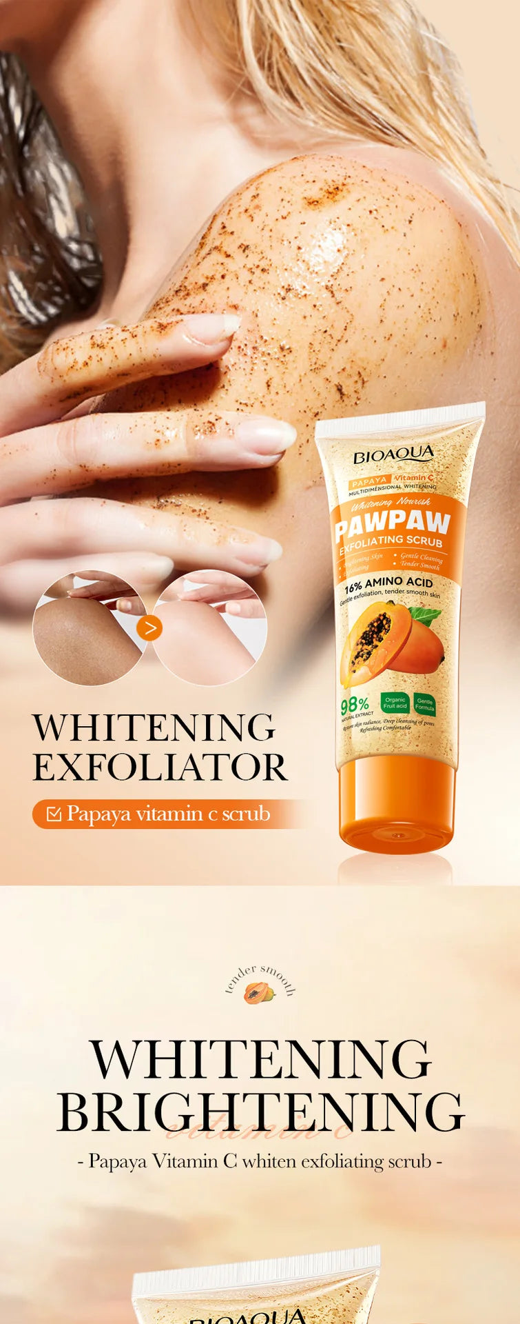 Papaya Vitamin C Exfoliating Scrub 100g - Natural Salon-Quality Deep Cleansing Scrubs Treatments Tidesmit