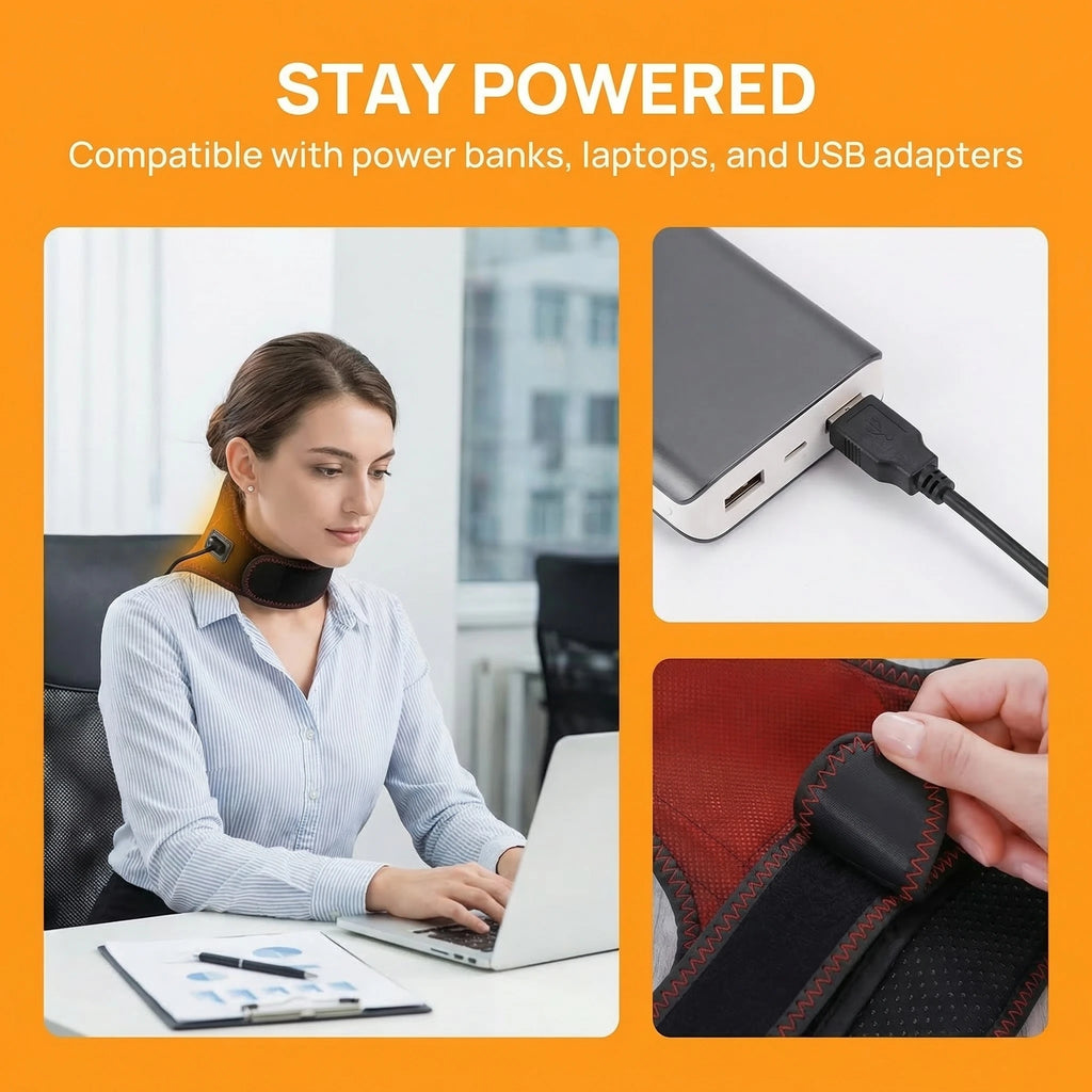 USB Heating Neck Support Brace - Adjustable Hot Compress Therapy Fascia Gun Tidesmit