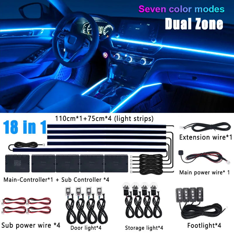 Tidesmit RGB Symphony Car Ambient Lighting Kit - Customizable LED Strips 18 in 1 Not rainbow Tidesmit
