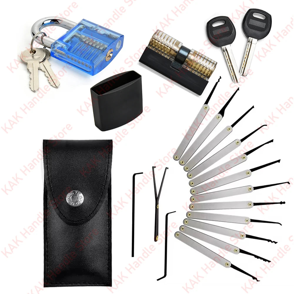 15-31pcs Lock Picking Set Transparent Locksmith Tools Multifunctional Training Lock Set Padlock Steel Hand Tools Hardware Tools