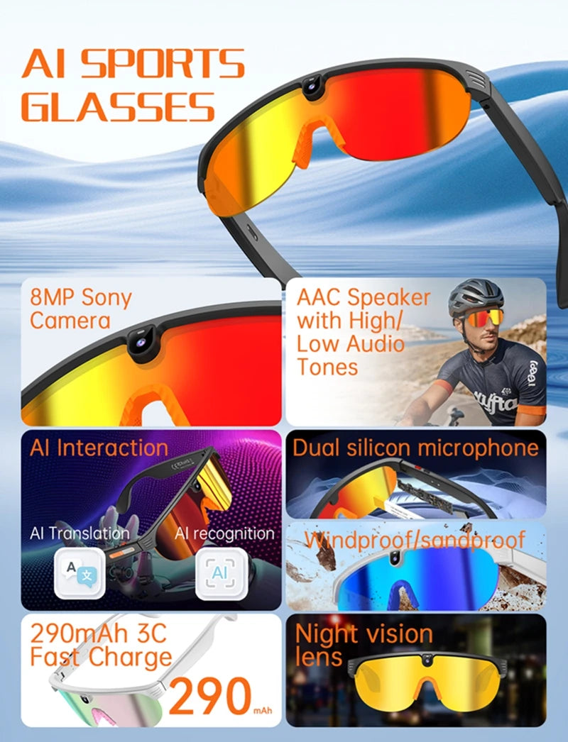 Smart Audio Sunglasses with HD Camera and Bluetooth Translation Tidesmit