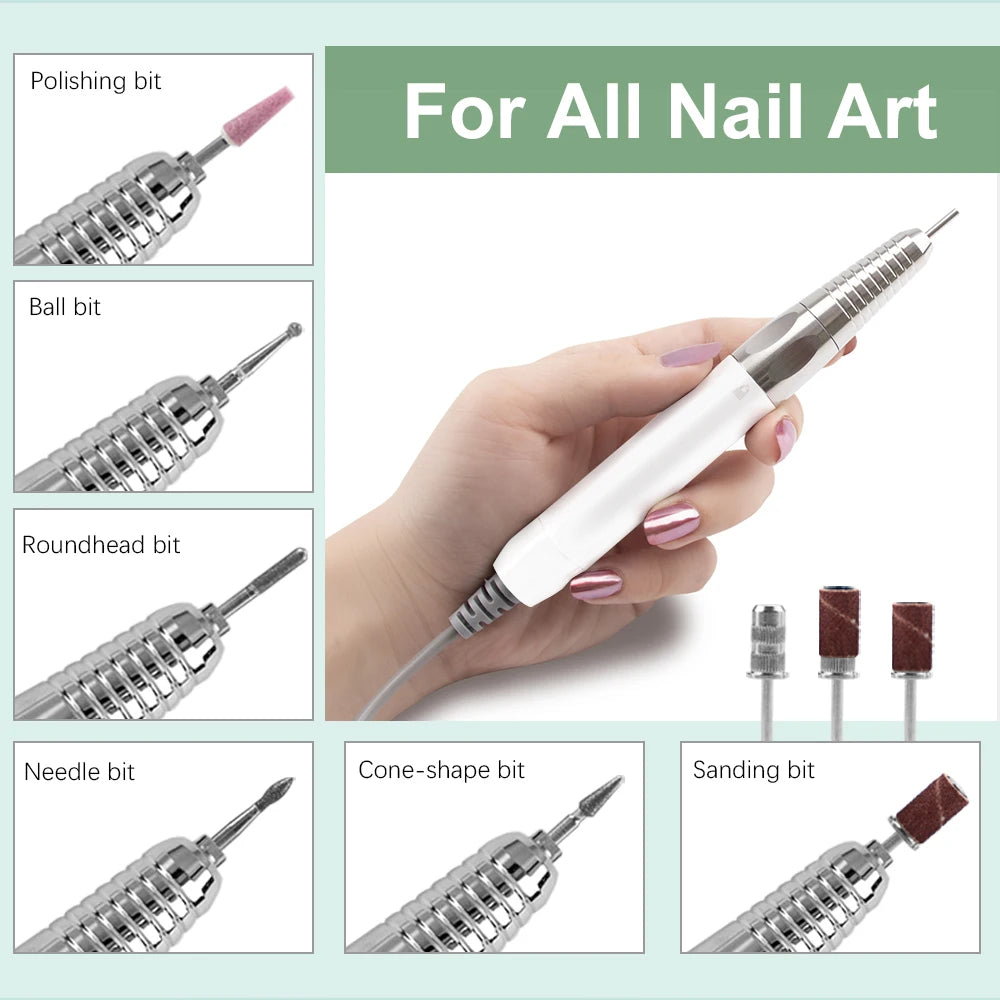 Brushless 35000RPM Portable 2-in-1 Electric Desktop Nail Drill Machine Drilling Manicure Nail Polisher 85w Powerful with Bit Set