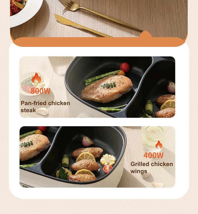 6L electric nonstick hot pot insert with pan-fried chicken steak and grilled wings