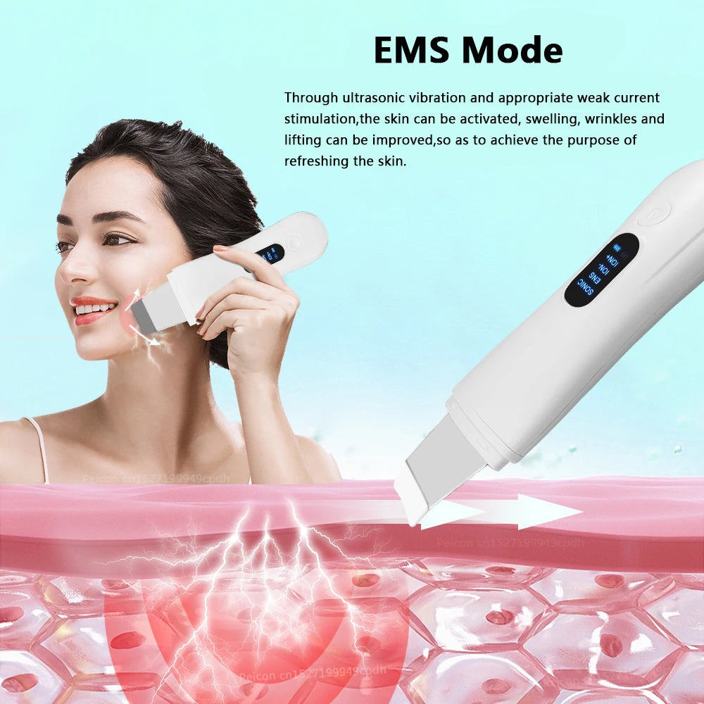 Ultrasonic Skin Scrubber Facial Cleanser - White Professional Care Scrubs Treatments Tidesmit