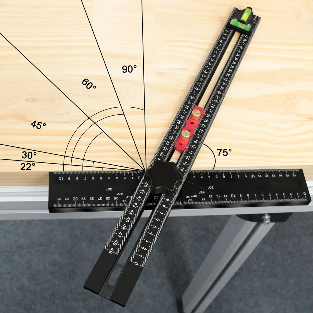 Adjustable 2-in-1 Drilling Drywall Positioning Square Ruler, Aluminum Alloy Cabinet Hardware Jig Door Hole Drilling Template