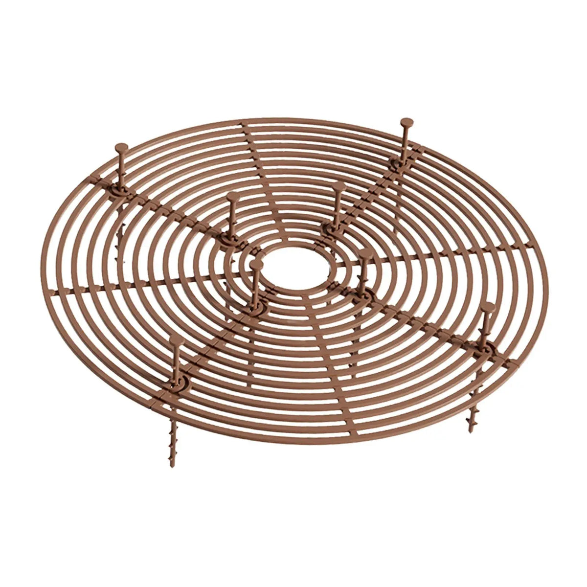 Coffee-brown round garden soil guard with hoop grid and raised support legs