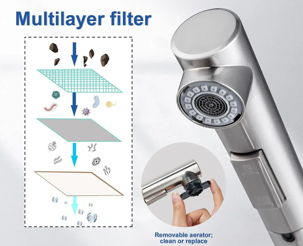 304 stainless steel kitchen tap, pull-out sprayer, brushed finish, 360° swivel, perfect sink mixer tap for kitchen toilet