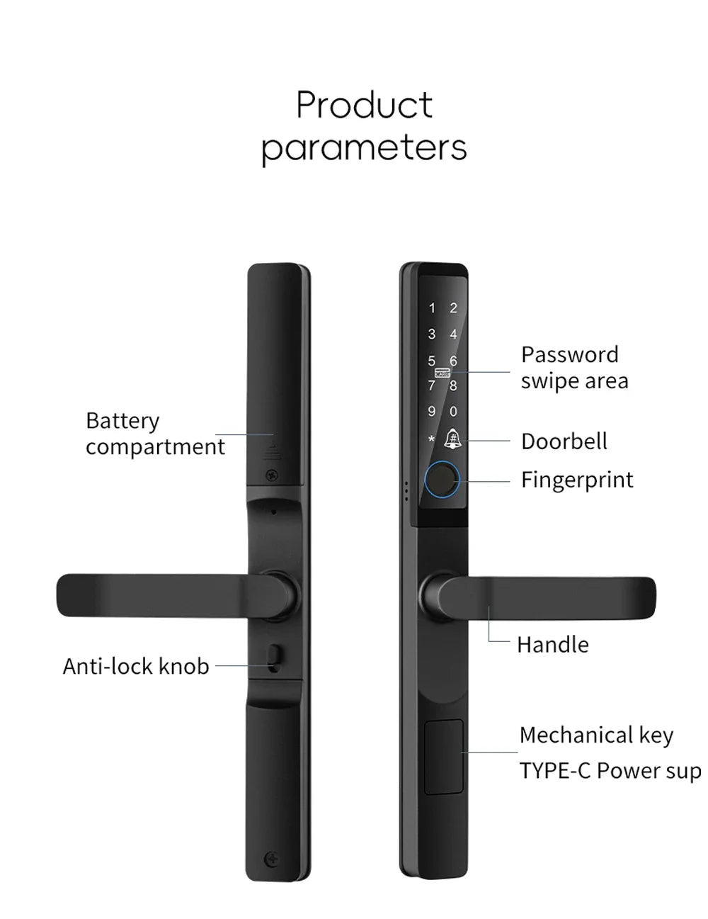 Euro 85 92mm Mortise Smartphone Access Keyless Entry Door Lock Handle Ultra-thin App Remote Operation WiFi Smart Lock