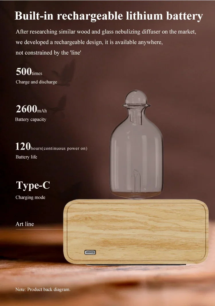 Aromatherapy Diffuser Professional Wood and Glass Essential Oil Diffuser Nebulizer Nebulizing 2600mAh Scent Machine Waterless