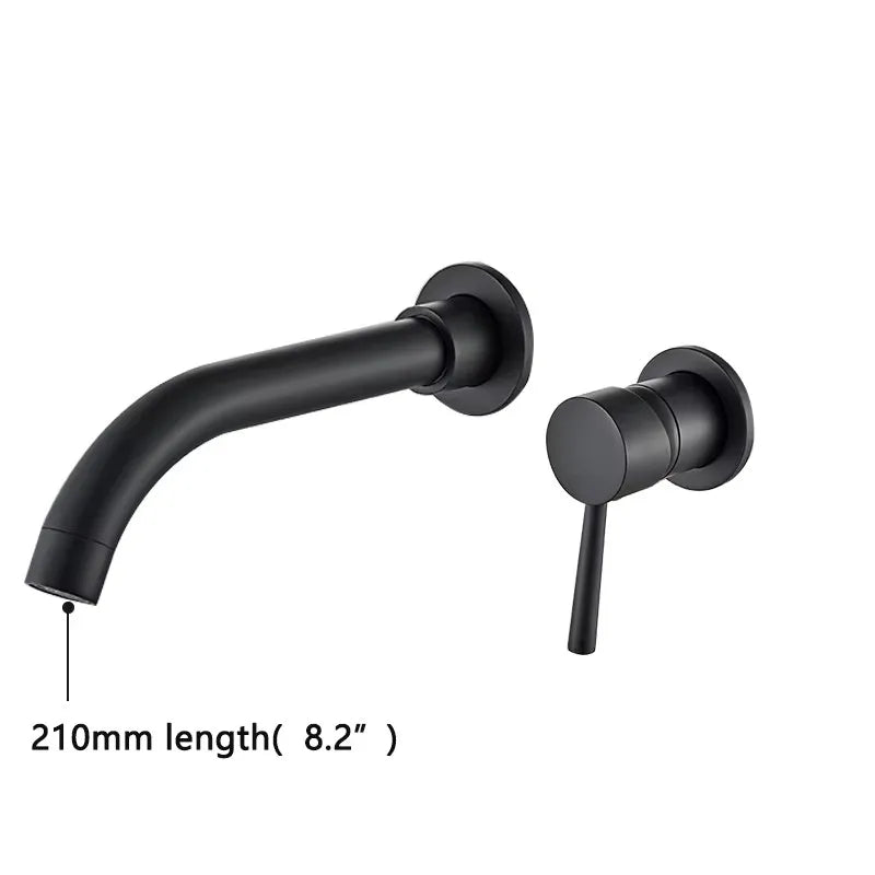 Wall Mounted Basin Mixer Tap, Single Lever Hot Cold Concealed Bathroom Sink Faucet, 2-Piece Wall Mount Brass Vanity Tap with Long Spout, Modern Minimalist G1/2 EU Standard for Bathroom Renovation
