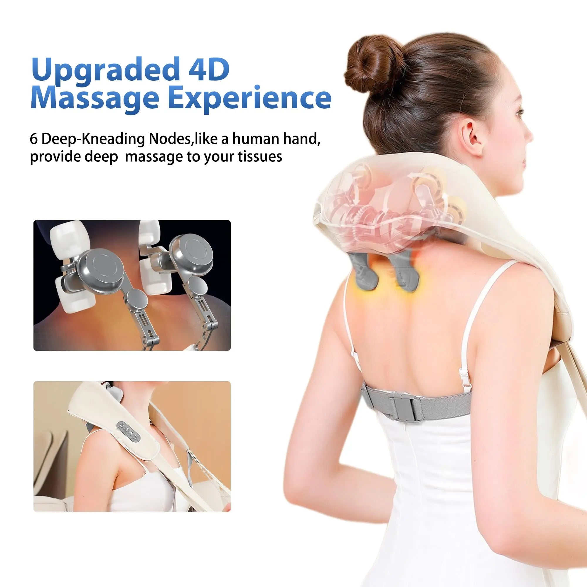 Shiatsu Neck Massager Cordless with Heat - Deep Tissue Relief GEN2 Relaxation Treatment Tidesmit