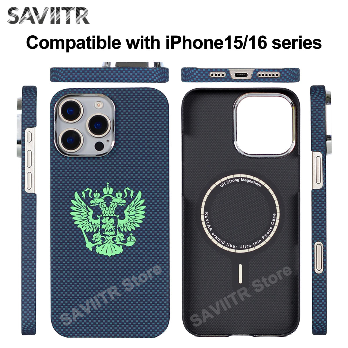 iPhone 16 Pro Max Carbon Fiber Magnetic Case Blue Mag - Slim Drop Protection Blue Mag Tidesmit