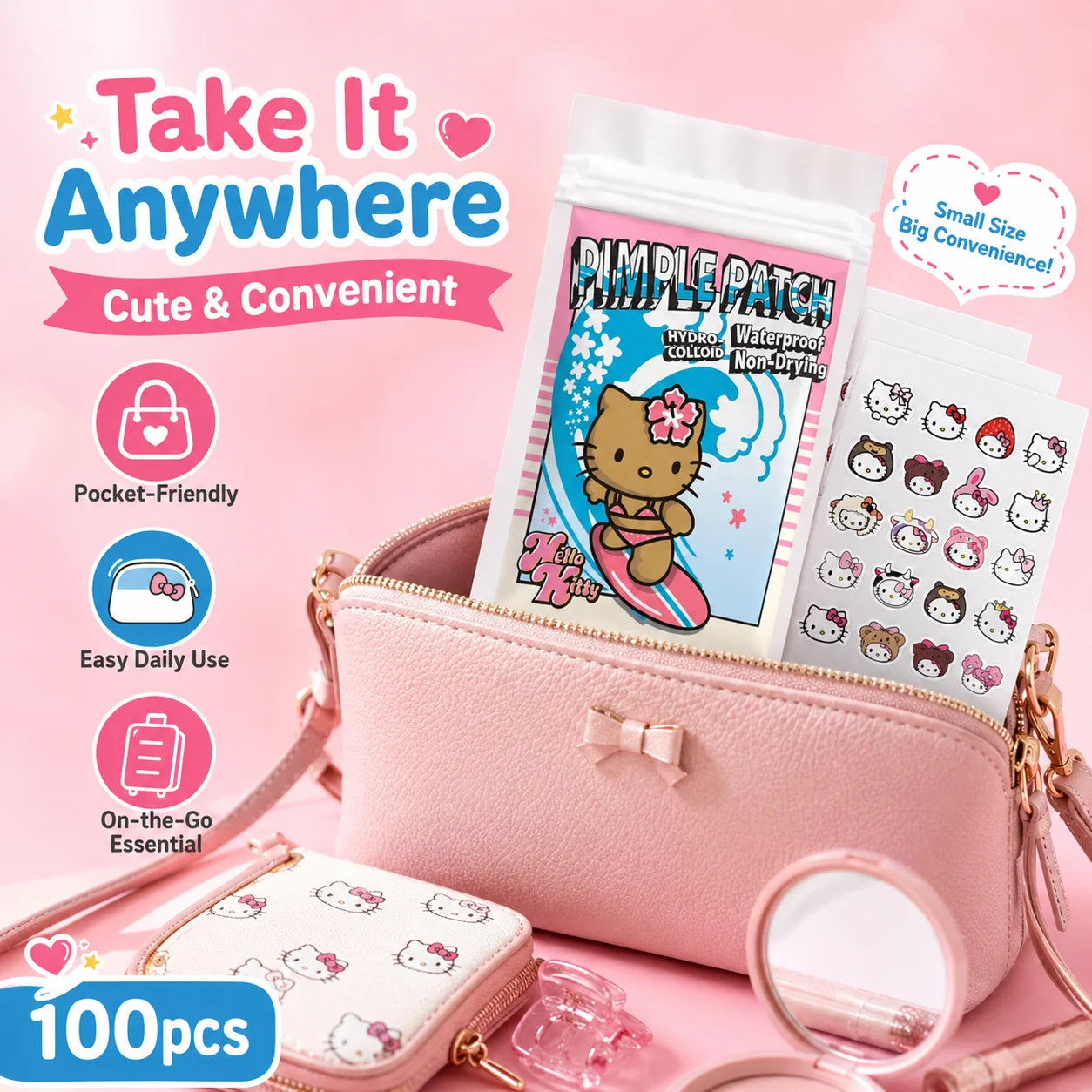 100PCS hello kitty Acne patches, facial acne patches, hydrogel acne removal patches, concealer