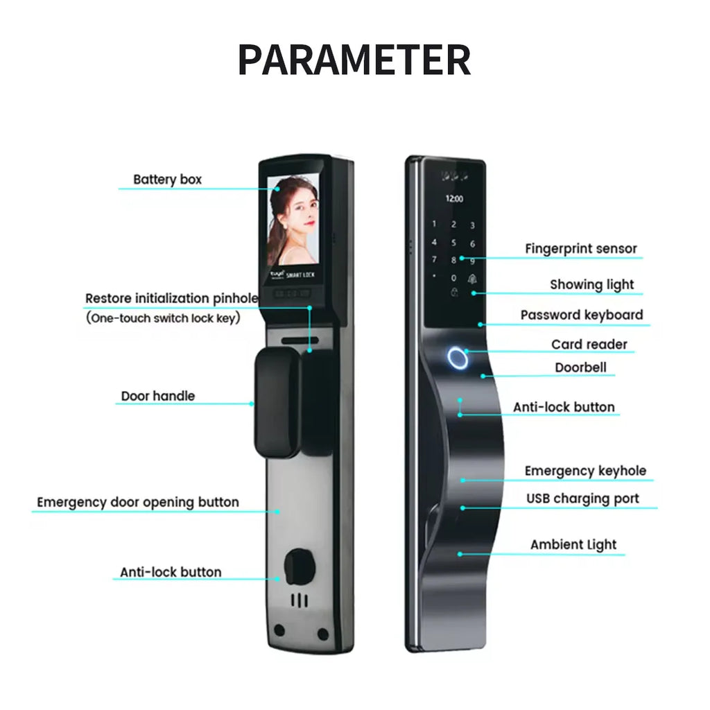 Tuya Smart Locks 3D Face Recognition Smart Door Lock With Camera WIFI Biometric Fingerprint Security Fully Automatic Door Locks