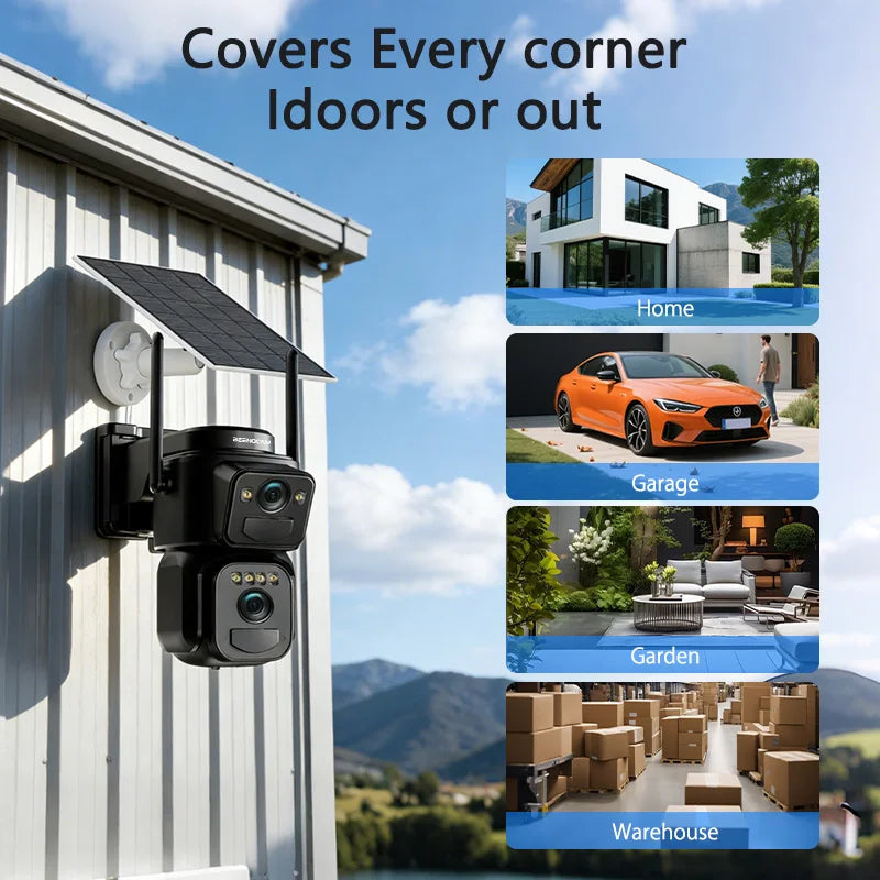SZSINOCAM 2PCS Dual Lens Solar WiFi Camera Outdoor Security 24h Record Built in Battery Solar Panel Wireless Cam Alarm