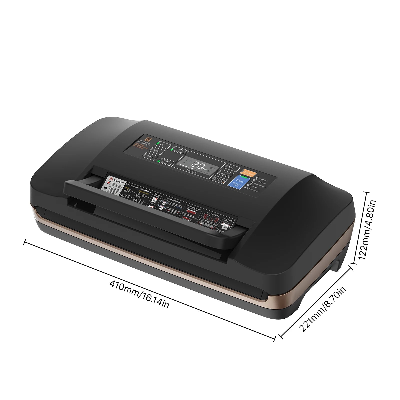 Food Vacuum Sealer Machine with Dry/Wet Pumping/Sealing for All Food Storage 85kPa Suction Power Food Bag Sealer Built-in