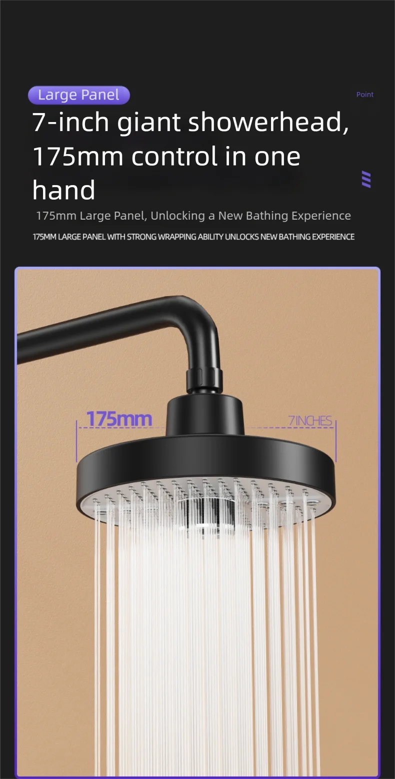 Adjustable Rainfall Shower Head 5 Modes Big Panel High-pressure Large Flow Top Spray 175mm Ceiling Mounted Supercharge Shower