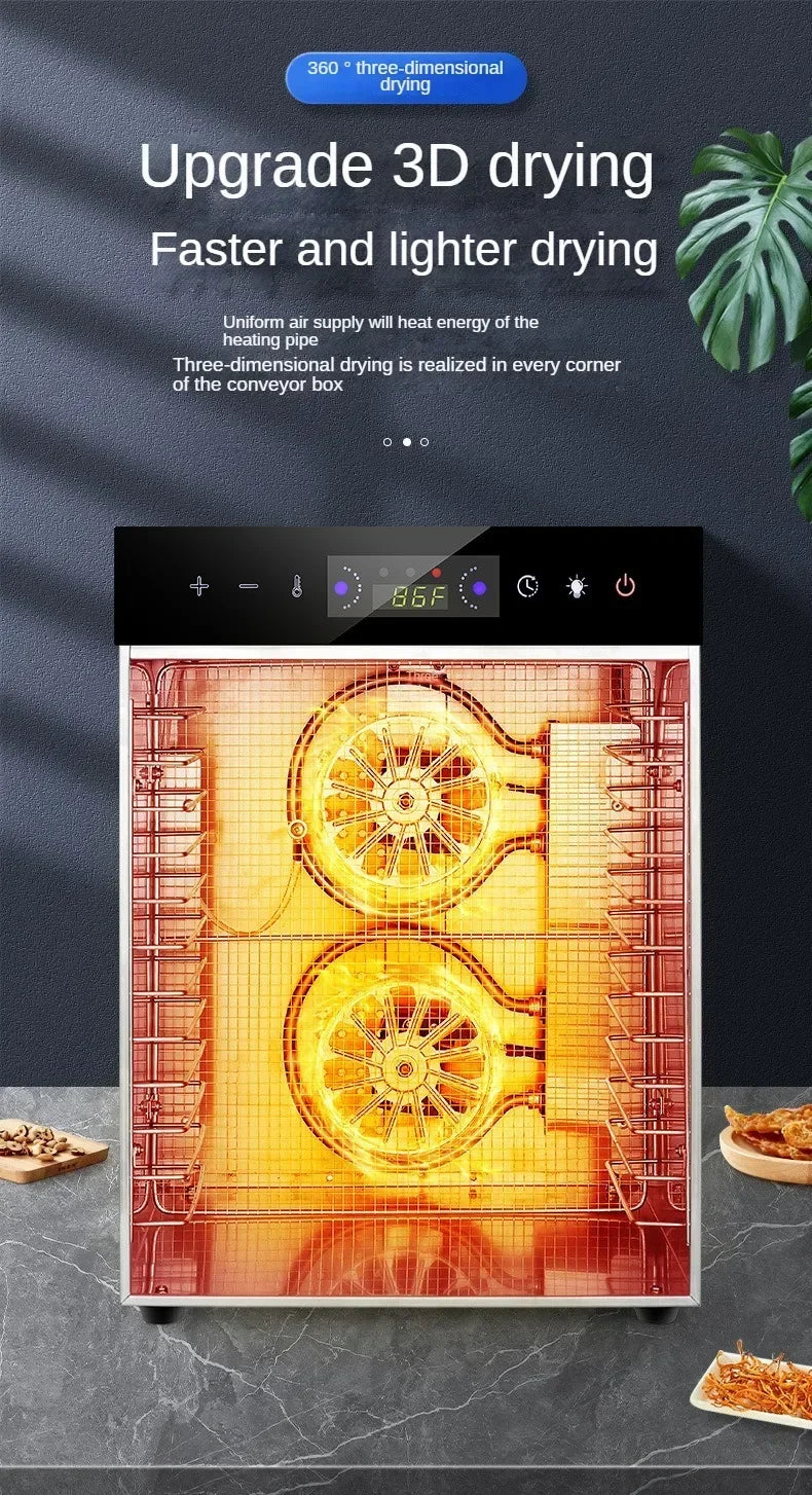 Tidesmit commercial food dehydrator side view showcasing multi-layer tray system for drying fruits and snacks