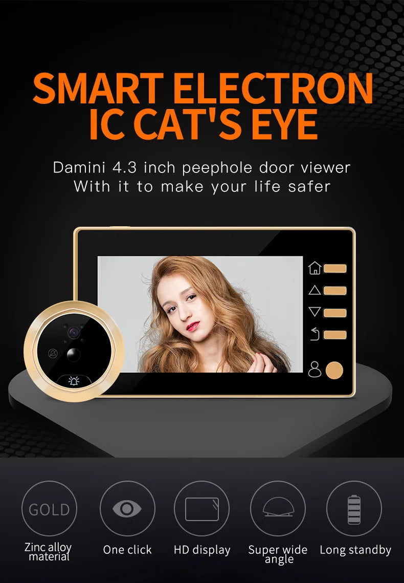 New 4.3 Inch Peephole 140° Smart Video Doorbells Door Viewer Camera Security Monitor 1080P HD Visual Doorbell
