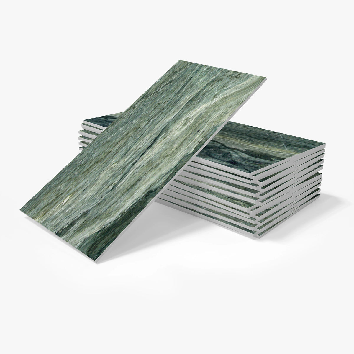 Self-adhesive foam marble tile sticker sheets, green faux stone veining