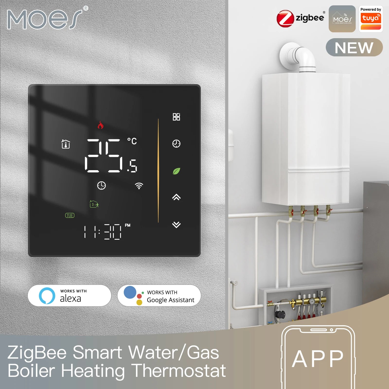 Zigbee Smart Thermostat for Floor Heating - App-Controlled Humidity water gas boiler BK Tidesmit