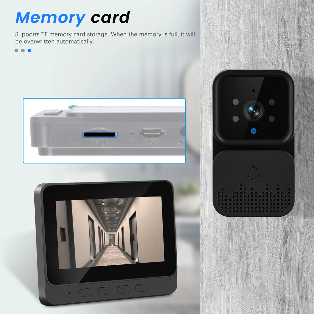 Podofo Wireless Video Doorbell with Screen 4.3'' IPS HD Smart Intercom 2.4G No WIFI Visible Doorbell Two-Way Talk Night Vision