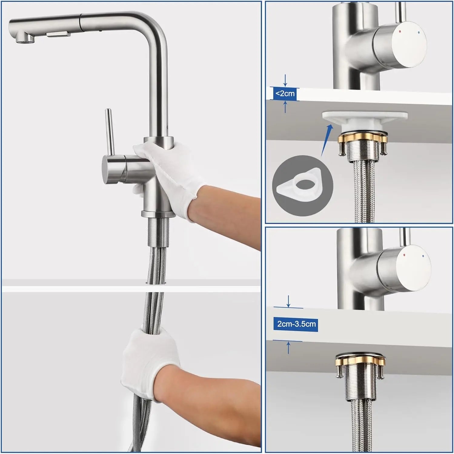 304 stainless steel kitchen tap, pull-out sprayer, brushed finish, 360° swivel, perfect sink mixer tap for kitchen toilet