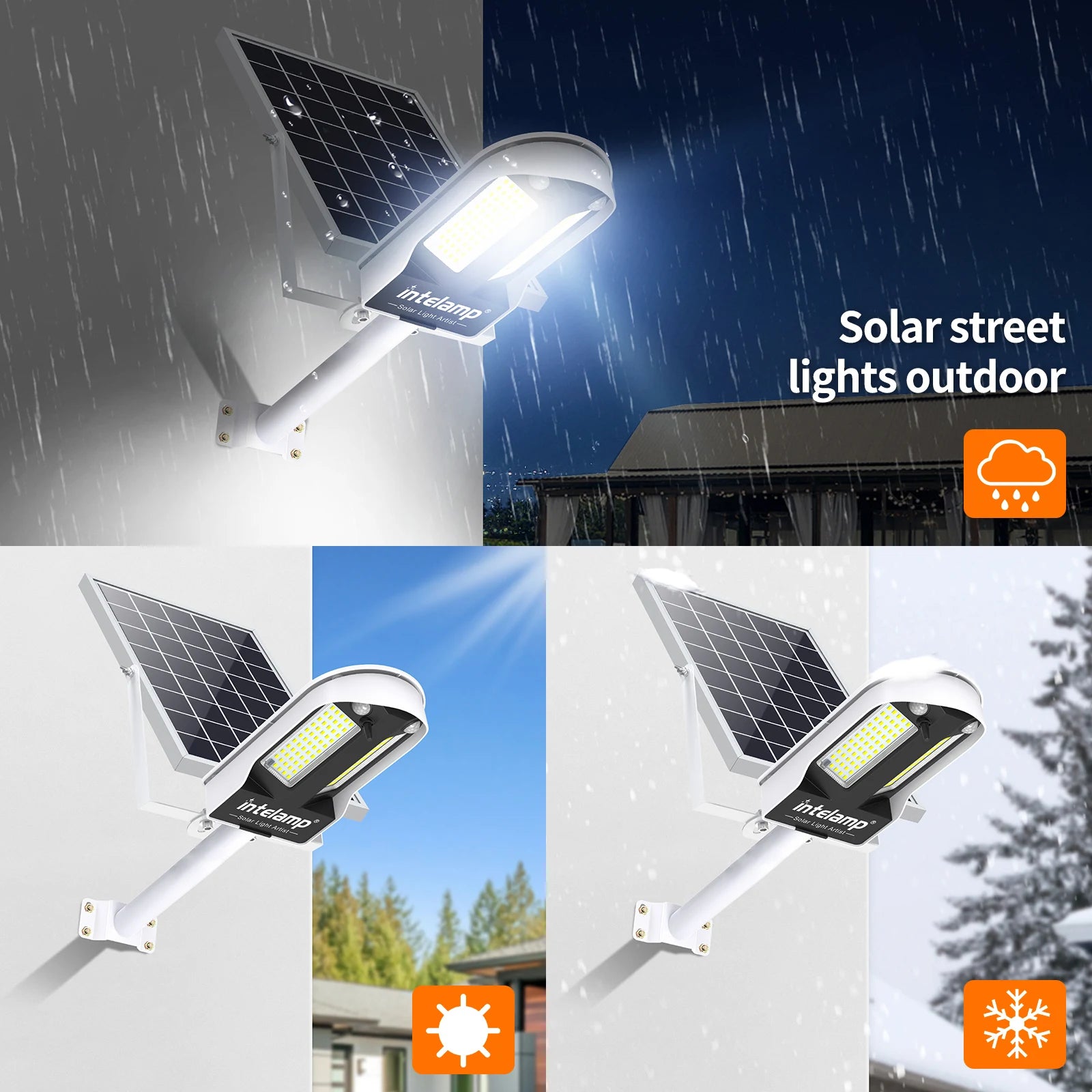 Intelamp Solar Street Lights Outdoor Lamp 3000LM 12500mAh With Two Motion Sensors Super Large Solar Panel For Garden Yard Path