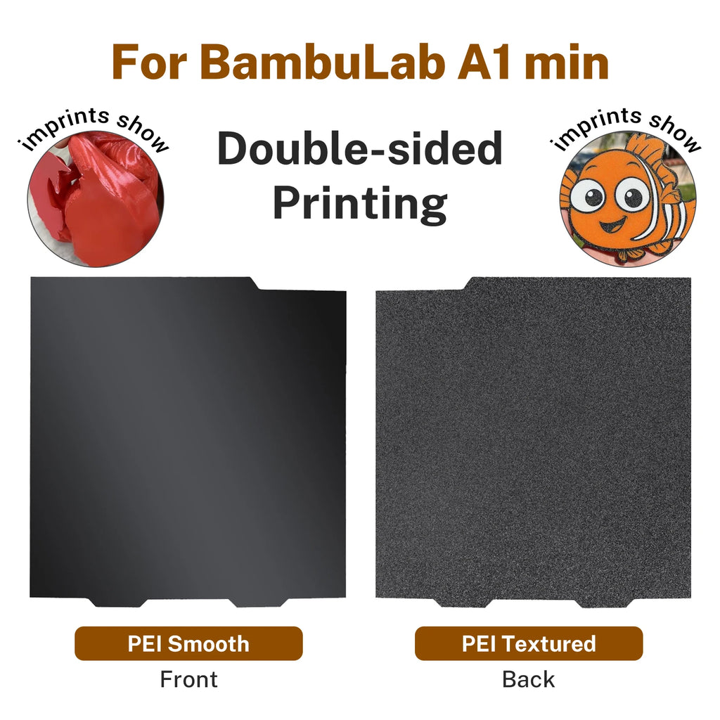 184x184mm Double-sided PEI/PET/H1H build plate for Bambu Lab A1 Mini, textured and smooth finish for easy 3D printing.