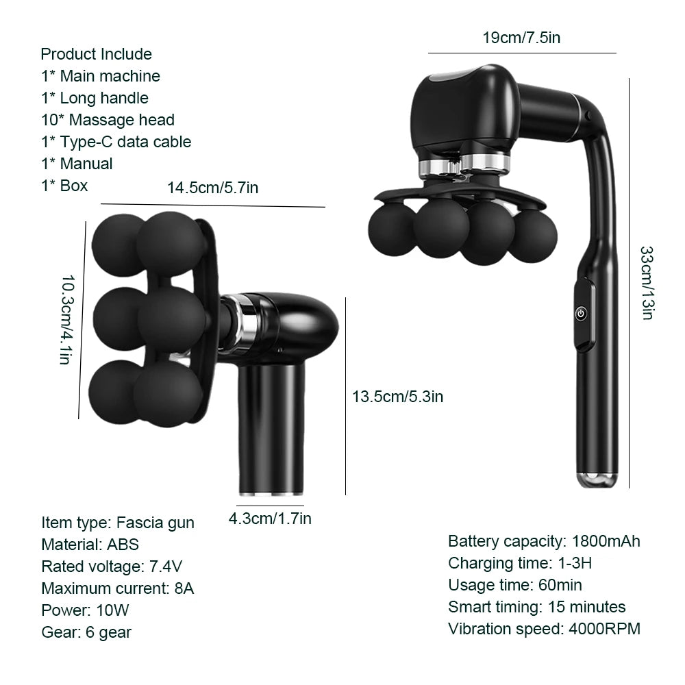 Fascia Massage Gun - 6-Head Deep Tissue Muscle Relief Device Back Massage Instrument Tidesmit