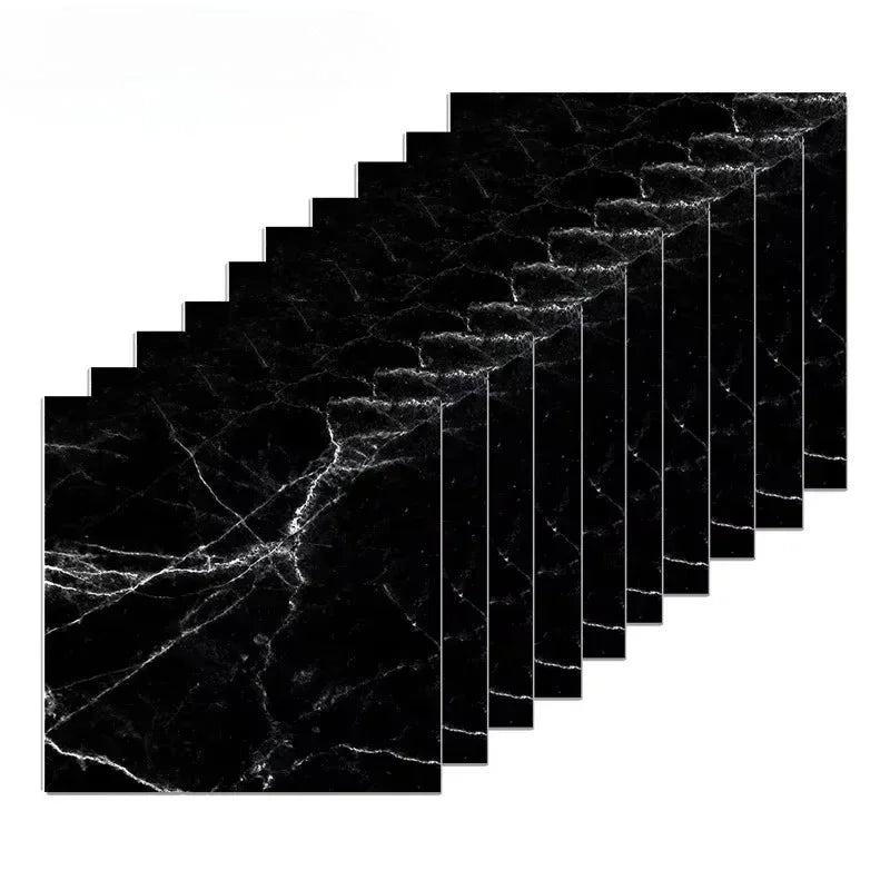 Black marble 3D tile wall sticker sheets, self-adhesive waterproof set of pieces