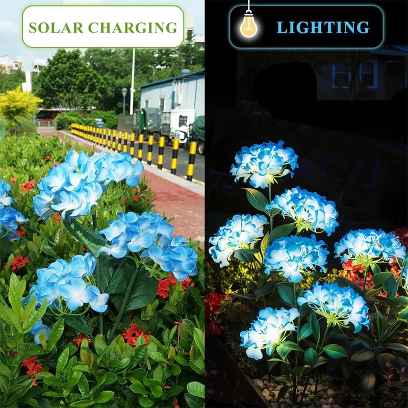 Solar Garden Lights Outdoor Blue Hydrangea Flower Pathway Light for Yard  Garden Lawn Decoration