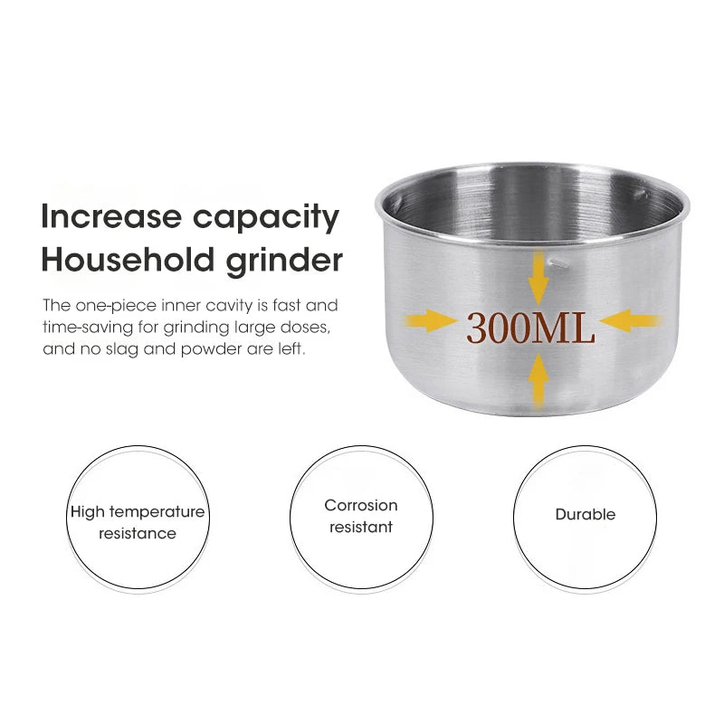 300ml stainless steel household coffee grinder inner bowl with high temperature and corrosion resistance.