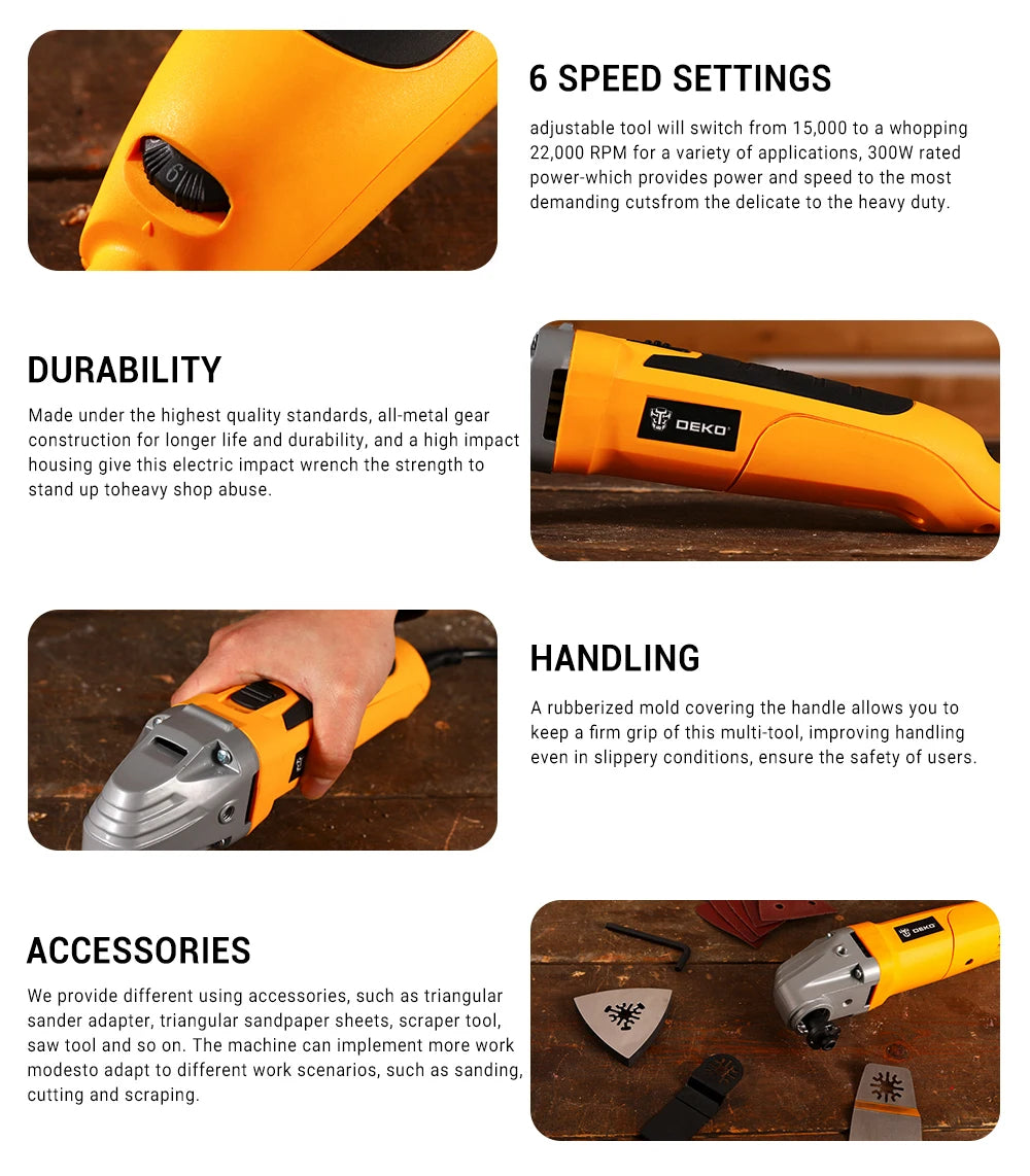 DEKO DKOM40LD1 Electric Multifunction Oscillating Tool 220V Electric Trimmer Saw Variable Speed for Home DIY Woodworking