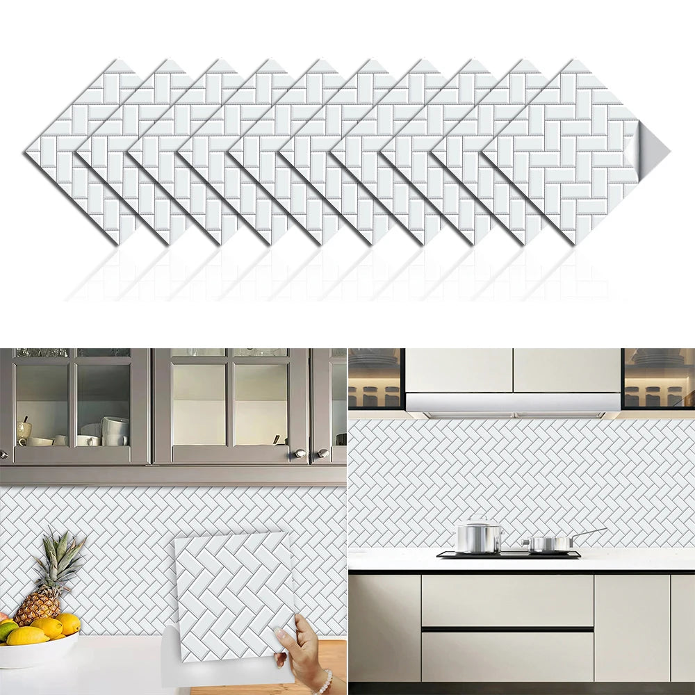 10pcs/set Flat Marble Mosaic Tiles Sticker Transfers Covers For Kitchen Bathroom Tables Peel & Stick Waterproof Art Wall Decals