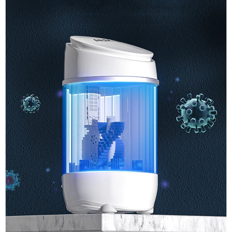 Tidesmit mini shoe washing machine side profile showing automatic drying and cleaning cycle for sneakers and slippers.
