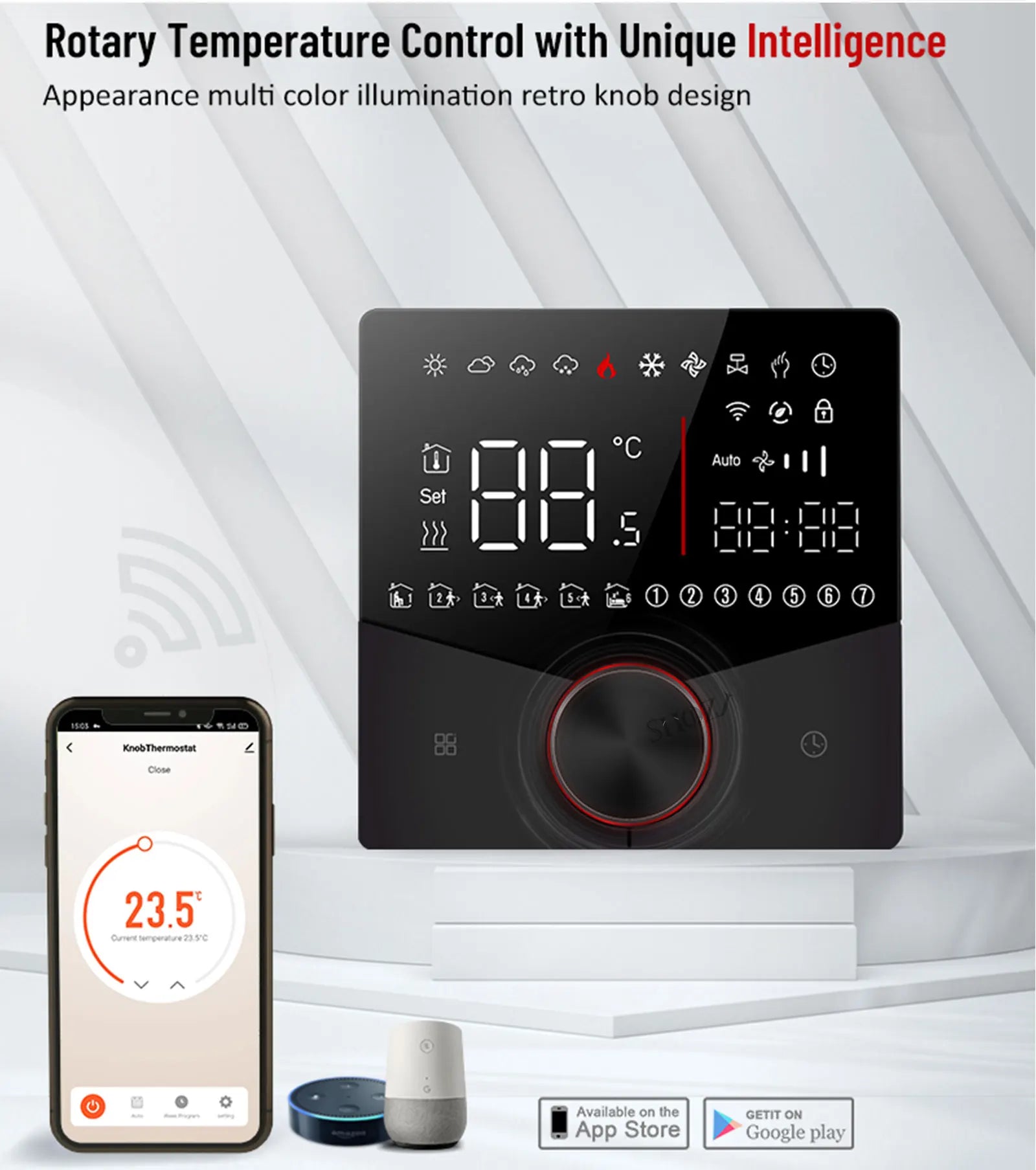 2/4 pipe wifi thermostat central air conditioning 3-speed fan coil rotating temperature adjustment voice TUYA  Alexa 24V