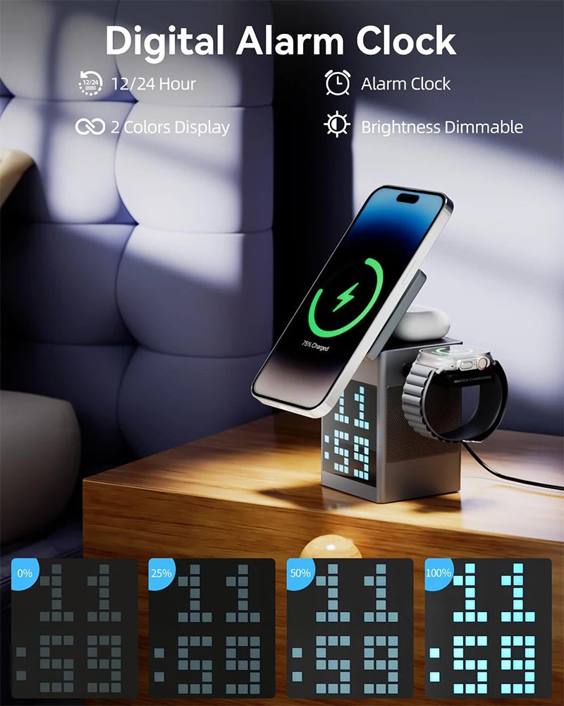 3-in-1 Magnetic Wireless Charger with Bluetooth Speaker - Black Tidesmit