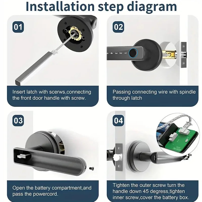 XSDTS Tuya Handle Fingerprint Key Card Digital Smart Door Lock Keypad Key Entry Electronic Lock Home House Apartment