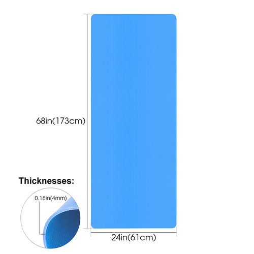4mm Yoga Mat, blue anti-skid fitness mat for smart yoga mats collection, side angle view showing thickness dimensions.