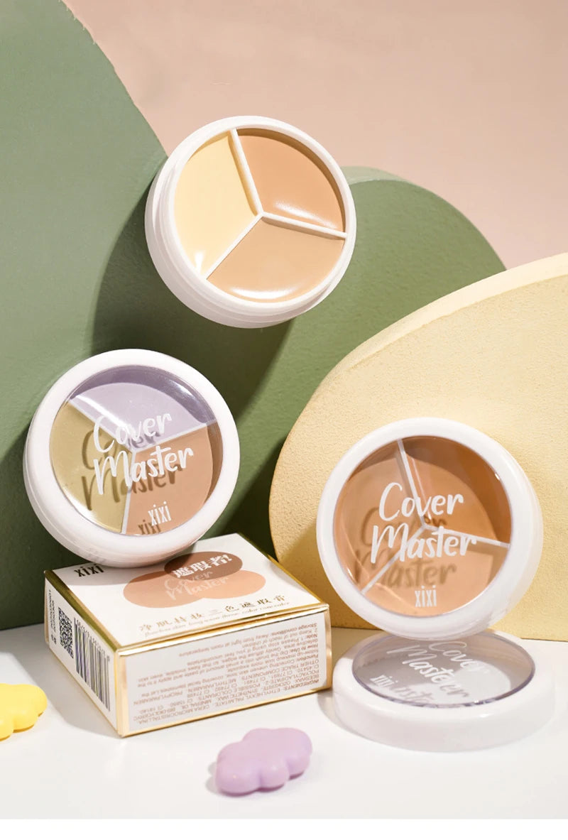 Tidesmit 3 color concealer palette showing creamy texture and high coverage for dark circles and contouring