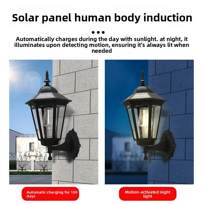 Outdoor Solar Wall Light for Courtyard, Corridor & Passageway - Motion Sensor, European Retro Style, Waterproof