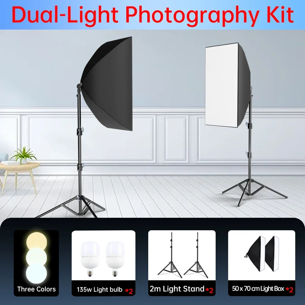 Dual-light photography kit with two panel lights on stands