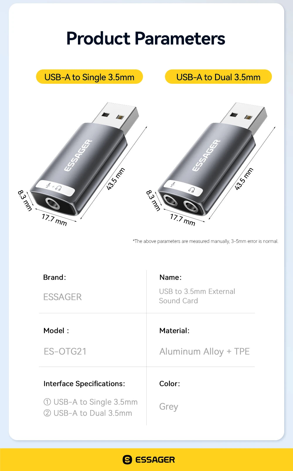 USB to 3.5mm Audio Adapter for Laptop - Dual or Single Jack Tidesmit