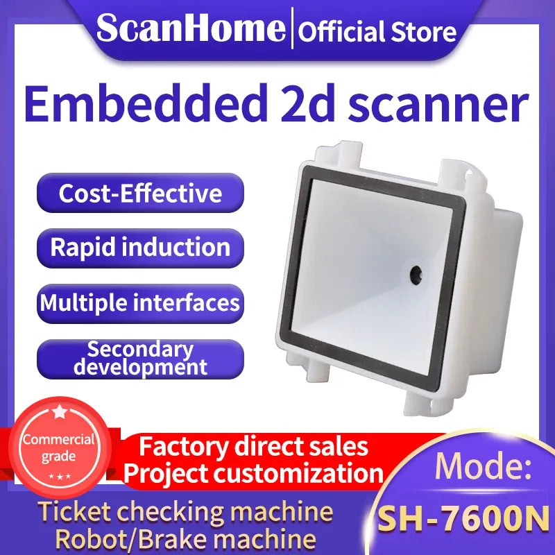 Embedded 2D barcode scanner module with square scan window and mounting brackets