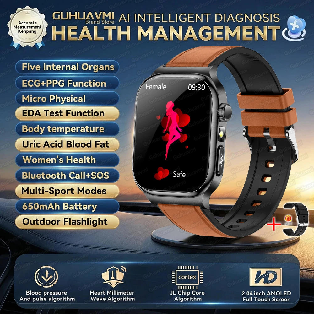 2026 New ECG Heart Health Analysis Smart Watch Accurate Uric Acid Blood Pressure Body Fat Five organ Fitness Health Smart Watch