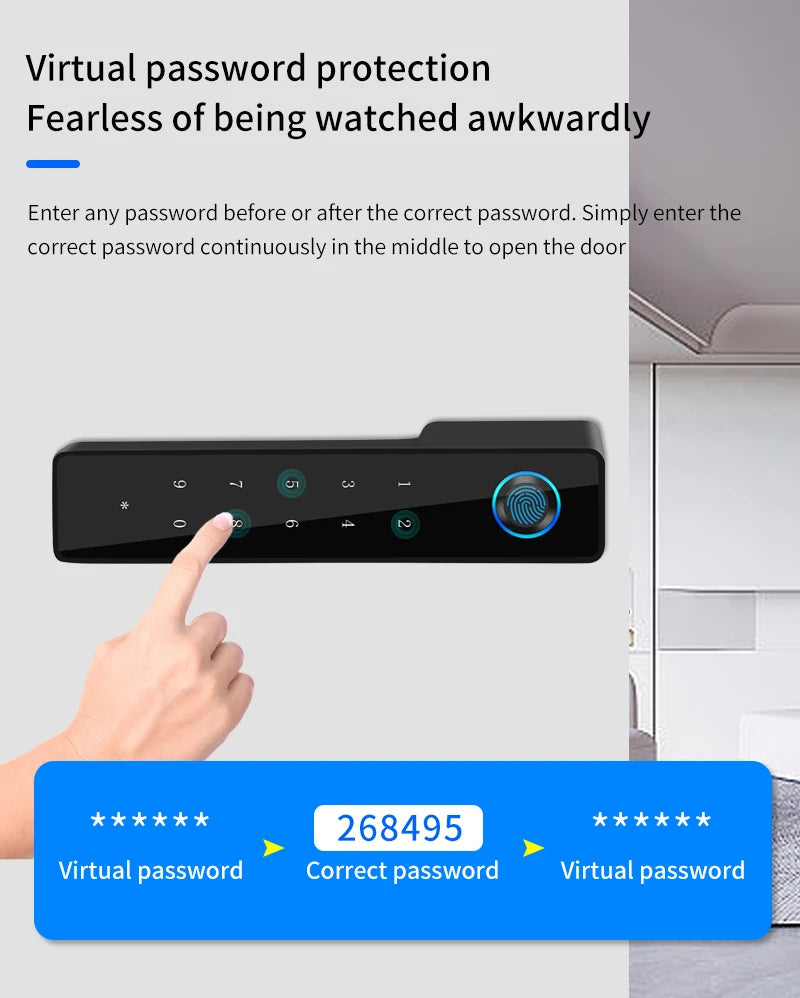 European Handle Door Fingerprint Lock Hidden Keyhole Tuya for Bedroom Study Magnetic One-word Minimalist Ecological Silent Lock